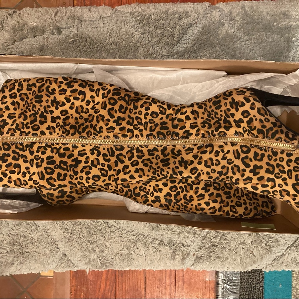 Leopard open toe high boots